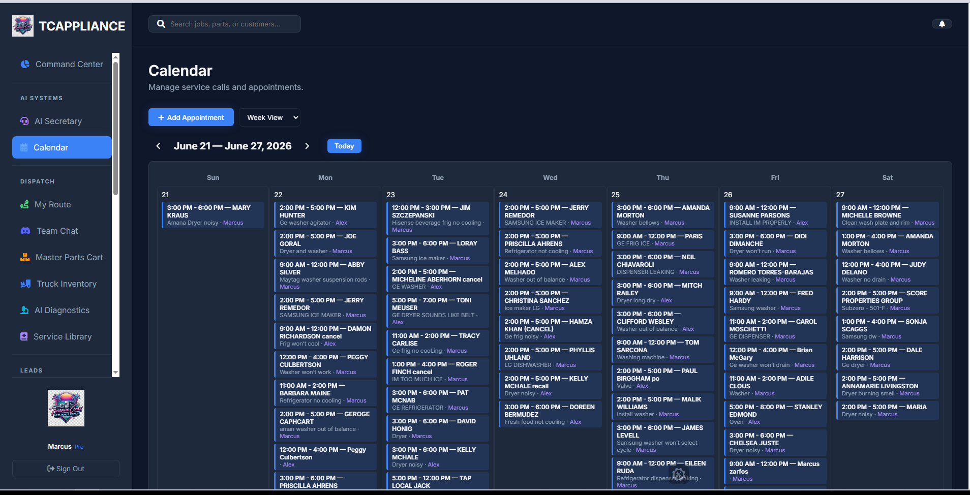 Calendar packed with 40+ appointments in one week