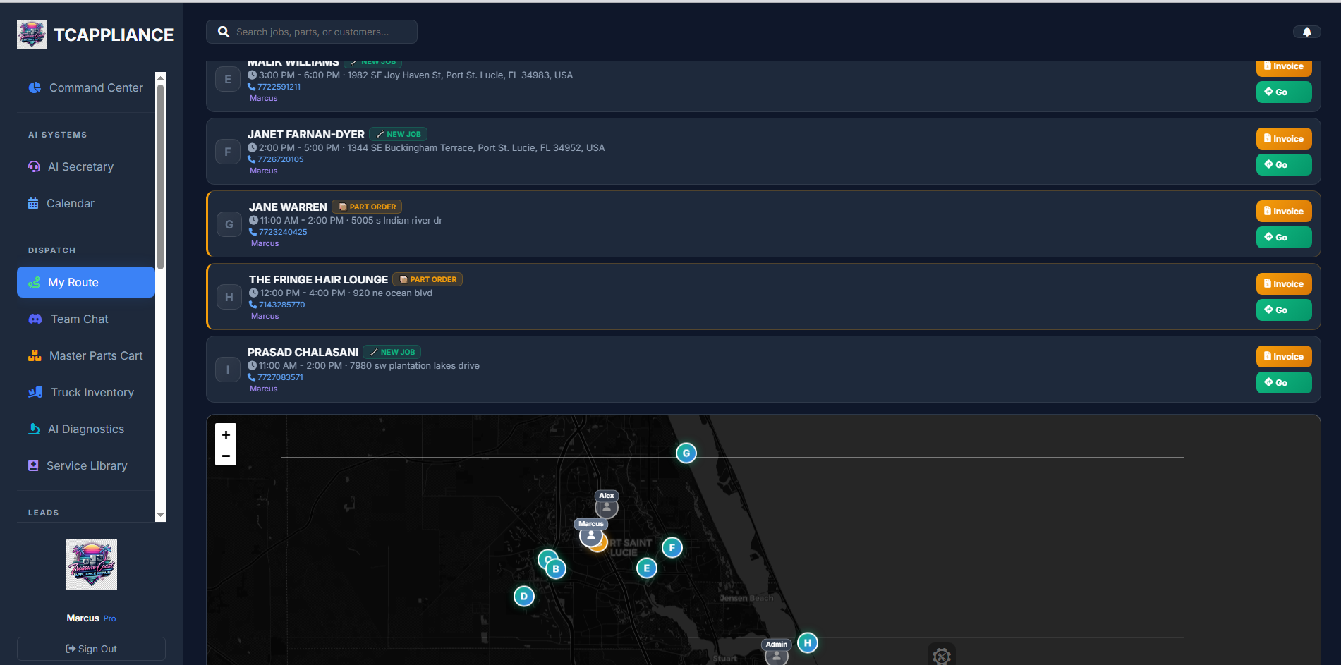 GPS route planner with live technician tracking